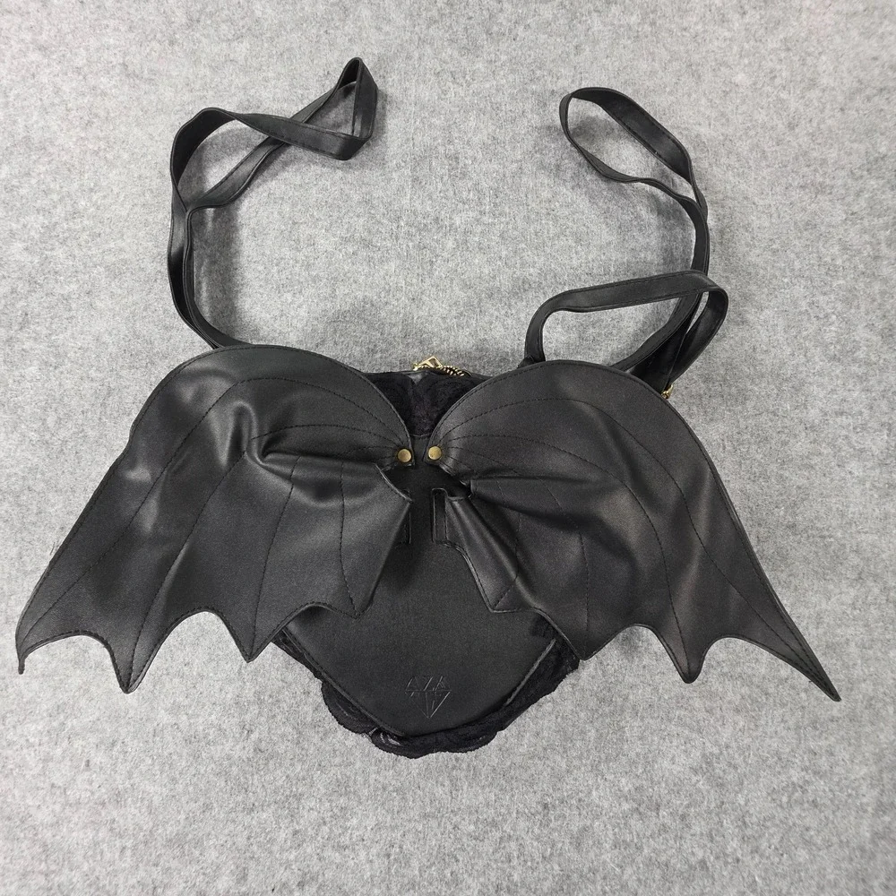 Aza Gothcore Bag Winged Leather And Lace Bat wing Purse Backpack Goth Emo Black